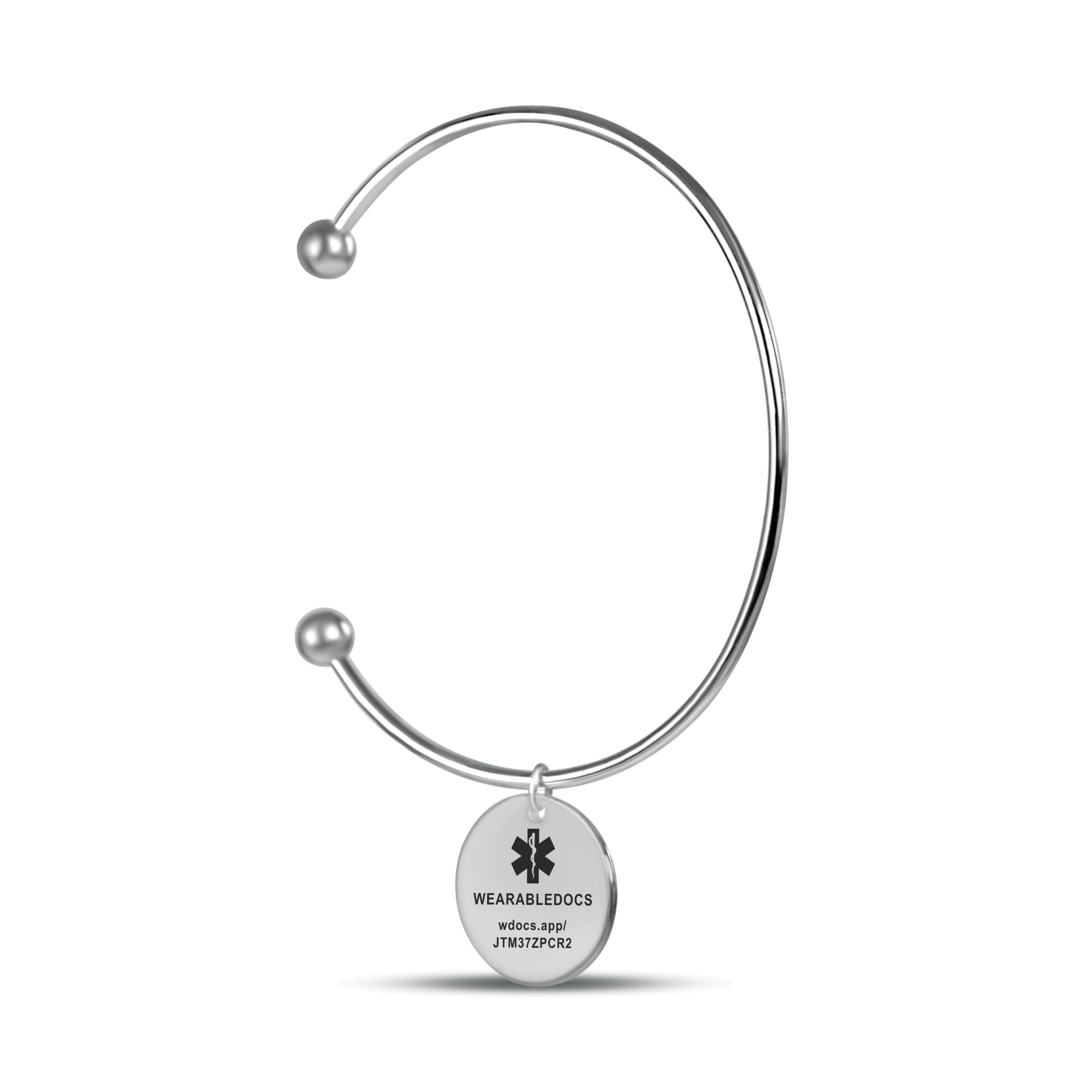 The back of the coin, engraved with the Star of Life, WEARABLEDOCS and the web address.