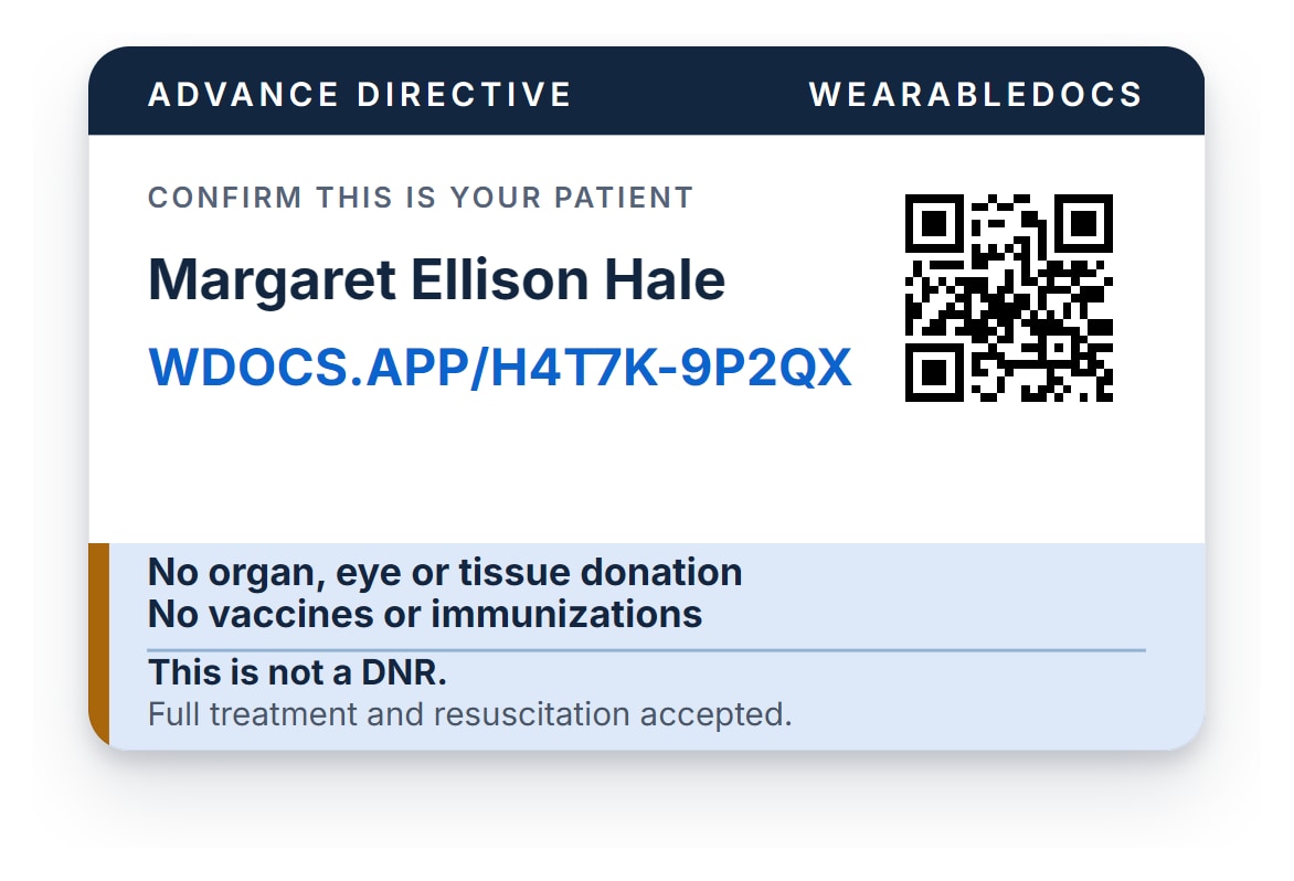 Front of the wallet card